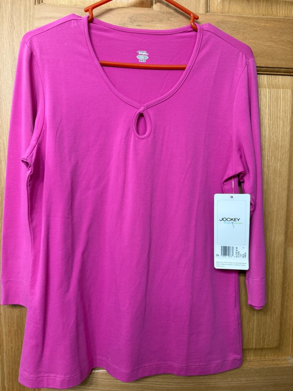 Jockey Pink Keyhole Scoop Neck Long Sleeve Top